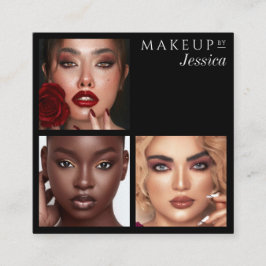 Elegant Typography Black 3 Photo Makeup Fyrkantigt Visitkort
