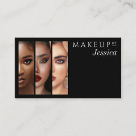 Elegant Typography Black White 3 Photo Makeup Visitkort