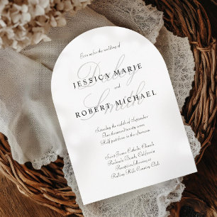 Elegant Typography Black & White Bröllop Arch Inbjudningar