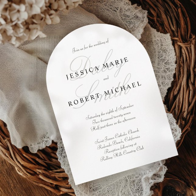 Elegant Typography Black & White Bröllop Arch Inbjudningar (Skapare uppladdad)