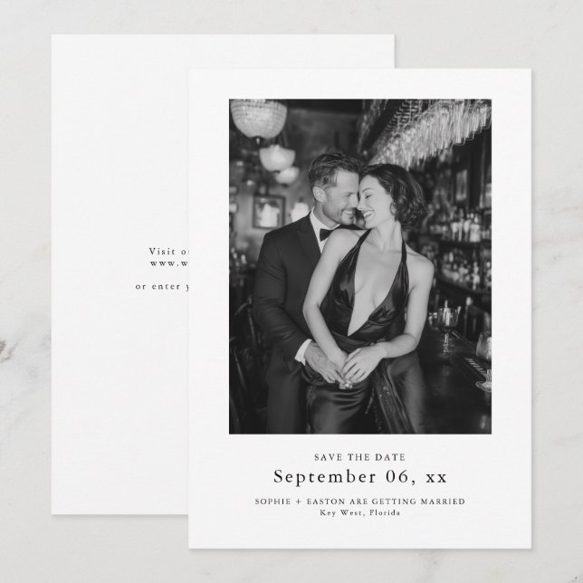 Elegant Typography Black White Wedding Photo Spara Datumet (Fram/baksida)