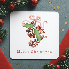 Elegant Typography Botanical Greenery Christmas Fyrkantigt Klistermärke