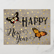 Elegant Typography Butterfly Stars Rustic nyår