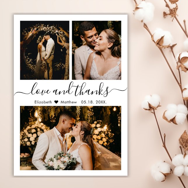 Elegant Typography Photo Collage Bröllop Tack Kort (Skapare uppladdad)