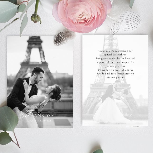Elegant Typography Photo Wedding Tack Kort (Skapare uppladdad)