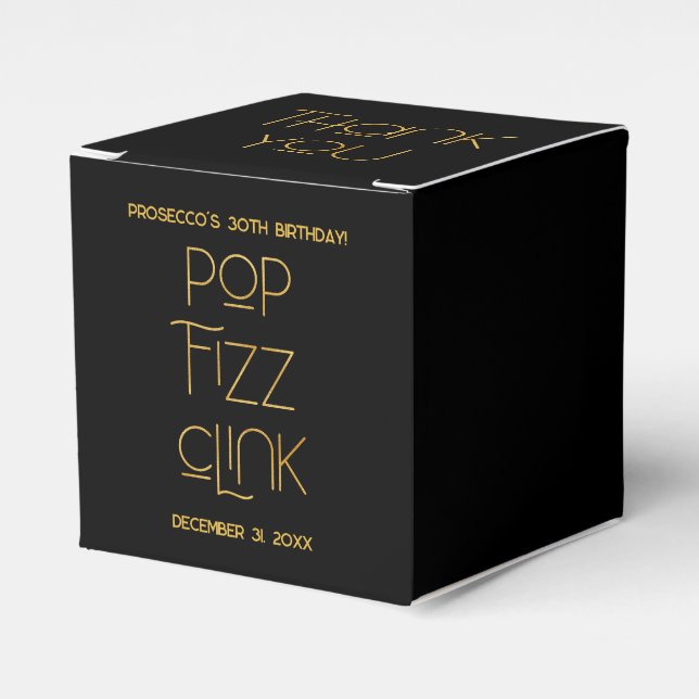 Elegant Typography Pop Fizz Clink Birthday Presentaskar (Framsidan Sidan)
