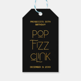 Elegant Typography Pop Fizz Clink Birthday Presentetikett