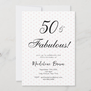 Elegant Typography Rosa Black Dots 50:e födelsedag Inbjudningar
