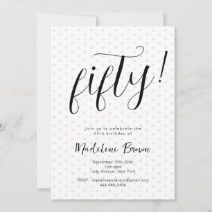 Elegant Typography Rosa Dots Modern 50:e födelseda Inbjudningar