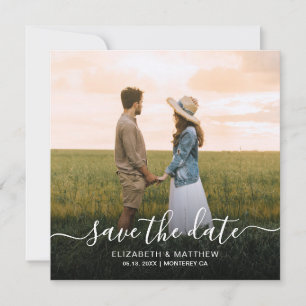Elegant Typography Script Modern One Photo Bröllop Spara Datumet
