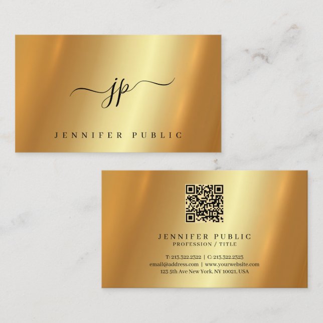 Elegant Typography Script Monogram Glamor Guld Visitkort (Fram/baksida)