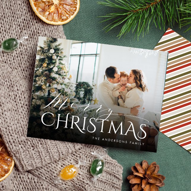 Elegant Typography Stripe God jul Photo Helg Vykort (Skapare uppladdad)