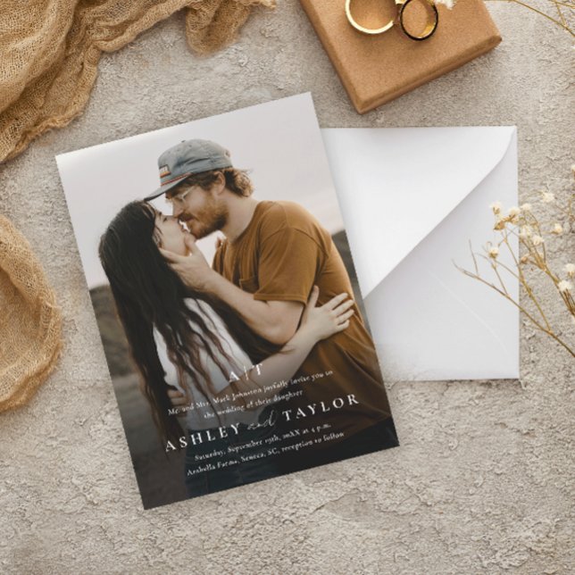 Elegant Typs Monogram Foto Bröllop Magnetisk Inbjudningskort (Skapare uppladdad)