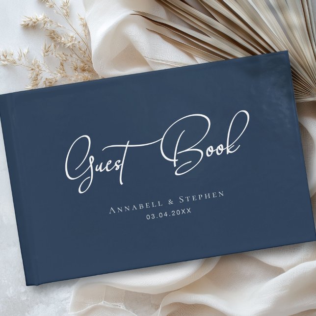 Elegant, typsnitt, blått, Bröllop Guest Bok (Elegant, Script Font, Blue, Wedding Guest Book)
