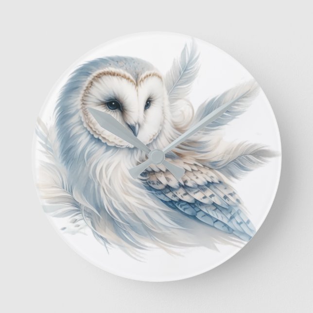 Elegant Uggla i vattenfärg Rund Klocka (Framsida)