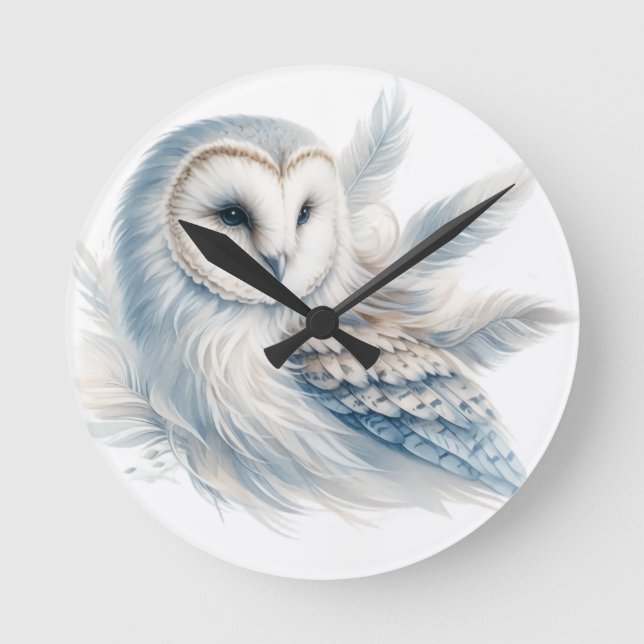 Elegant Uggla i vattenfärg Rund Klocka (Framsida)