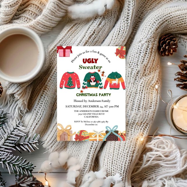 Elegant Ugly Sweater christmas party Inbjudningar (Skapare uppladdad)