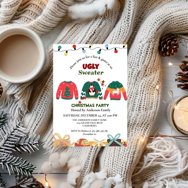 Elegant Ugly Sweater christmas party Inbjudningar (Skapare uppladdad)