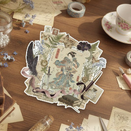 Elegant Ukiyoe-kollagekonst – Vintage JP-skönhet Klistermärken