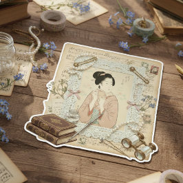 Elegant Ukiyoe-kollagekonst – Vintage JP-skönhet Klistermärken