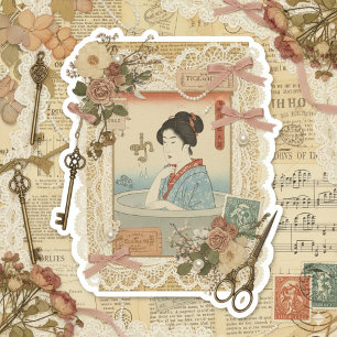 Elegant Ukiyoe-kollagekonst – Vintage JP-skönhet Klistermärken