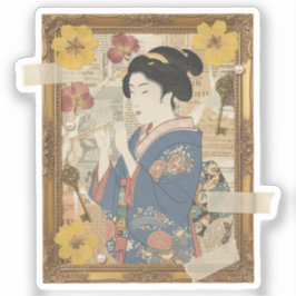Elegant Ukiyoe-kollagekonst – Vintage JP-skönhet Klistermärken