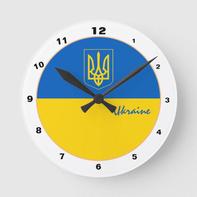 Elegant Ukrainas Flagga, trendig Ukraina Hemdesign Rund Klocka (Framsida)