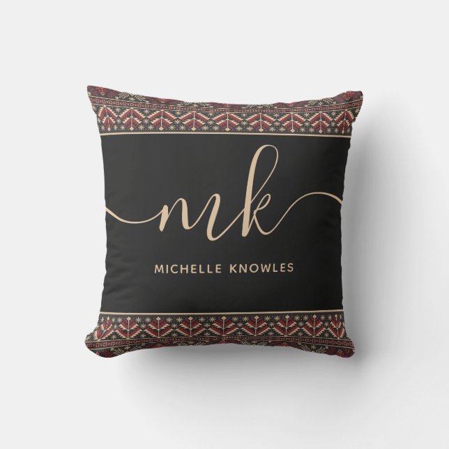 Elegant Ukrainas Mönster Design Snyggt Monogram Kudde (Framsida)