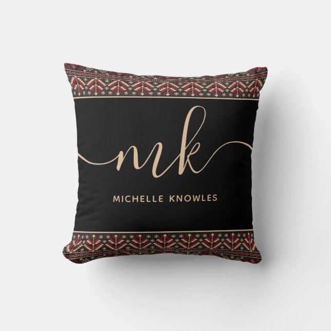 Elegant Ukrainas Mönster Design Snyggt Monogram Kudde (Framsida)