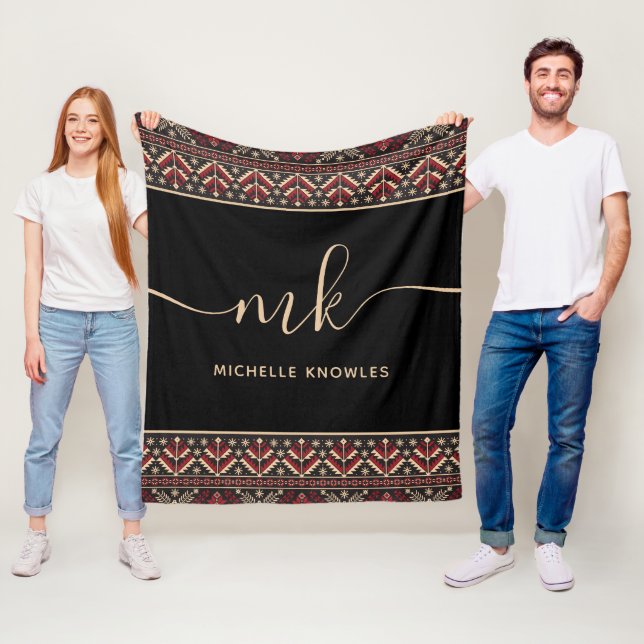 Elegant ukrainsk mönsterdesign Stilig monogram Fleecefilt (På plats)