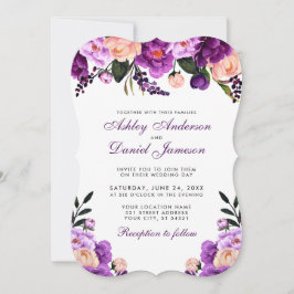 Elegant Ultra Violet Lila Blommigt Bröllop PS Inbjudningar