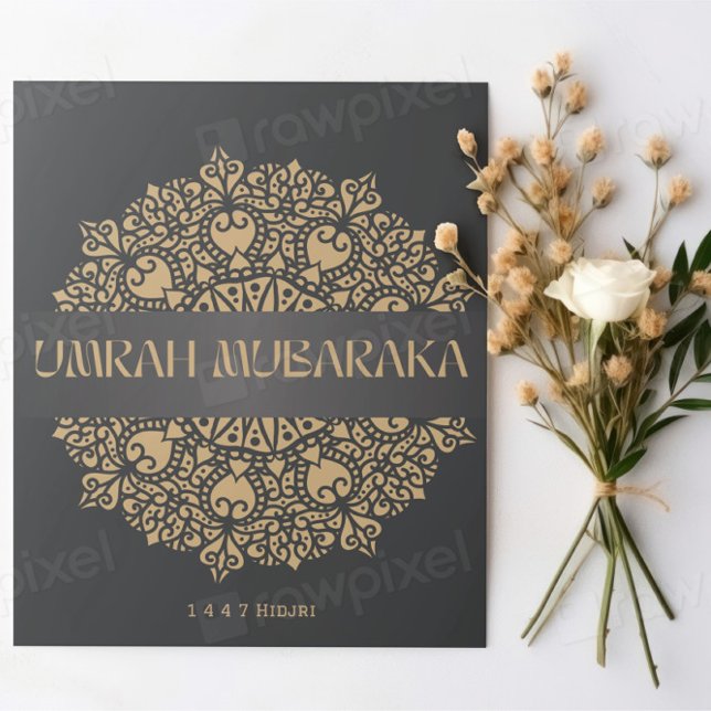 Elegant Umrah Mubarak Greeting Card - Guld Islamic Anteckningskort (Skapare uppladdad)