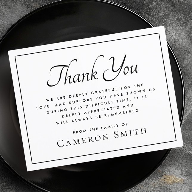 Elegant under gräns begravningssympati tack kort (Elegant thin border funeral sympathy thank you card)