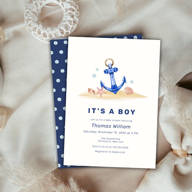 Elegant under Sea Nautical Anchor Baby Shower Inbjudningar (Elegant Under The Sea Nautical Anchor Baby Shower Invitation)