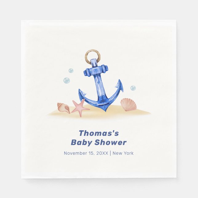 Elegant under Sea Nautical Anchor Boy Shower Pappersservett (Framsidan)