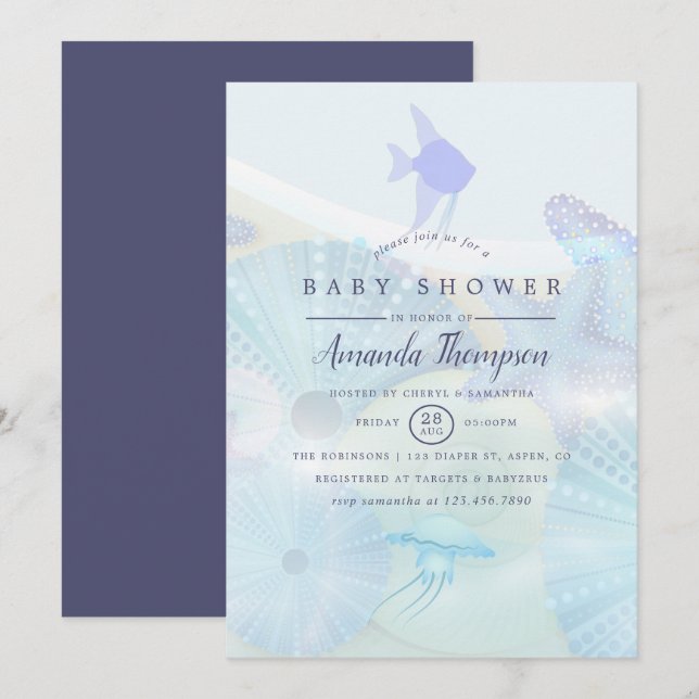 Elegant under Sea Ocean Temed Boy Baby Shower Inbjudningar (Fram/baksida)