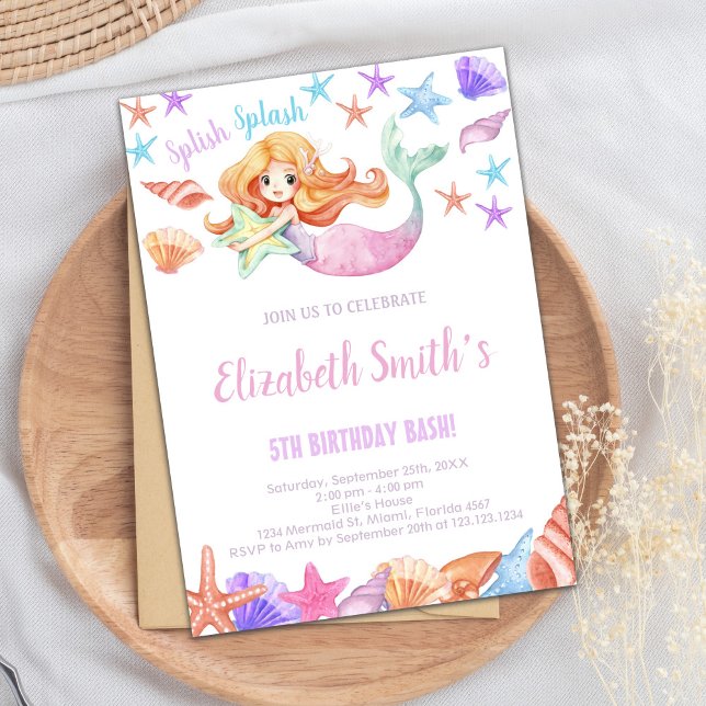 Elegant under Sea Party Inbjudan för flickor (Beautiful Mermaid Birthday Invitations)