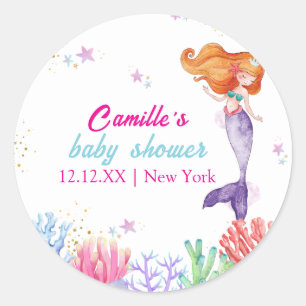 Elegant under Sea Sjöjungfru Coral Baby Shower Runt Klistermärke