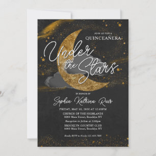 Elegant under Stars Guld Måne Glam Quinceanera Inbjudningar