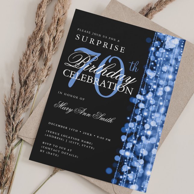 Elegant Undervattensflottan på 70:e födelsedag Inbjudningar (Elegant Surprise 70th Birthday Sparkles Navy Invitation)