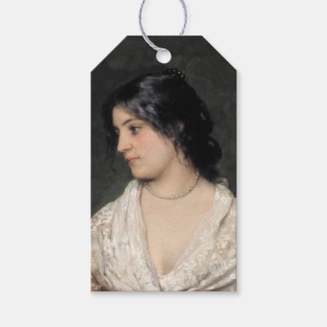 Elegant ung dam med pärlhalsband presentetikett (Framsidan)