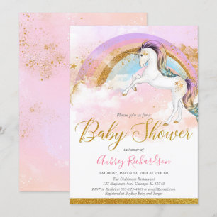 Elegant Unicorn babyduschflicka pastel regnbåge Inbjudningar