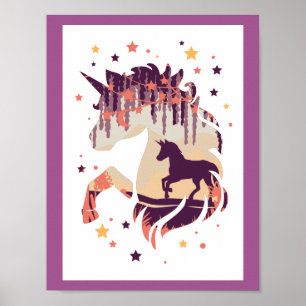Elegant Unicorn Lila Silhouette Mythical Animal Poster