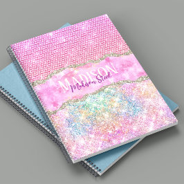 Elegant Unicorn rosa glitter rhinestone monogram Anteckningsbok
