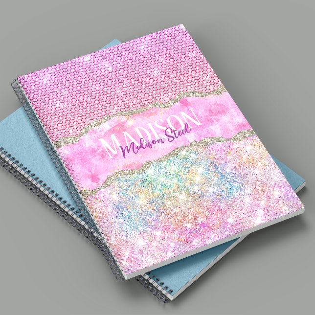 Elegant Unicorn rosa glitter rhinestone monogram Anteckningsbok (Skapare uppladdad)