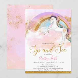 Elegant Unicorn sip och se tjejen pastel rainbow Inbjudningar