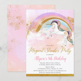 Elegant Unicorn slumber party födelsedag rosa guld Inbjudningar