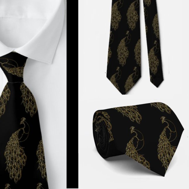 Elegant unik djärv svart och guld påfågel slips (Skapare uppladdad)