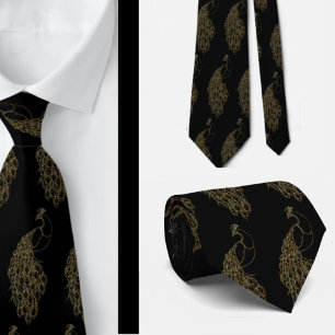 Elegant Unik, fet svart och Guld Peacock Necktie Slips