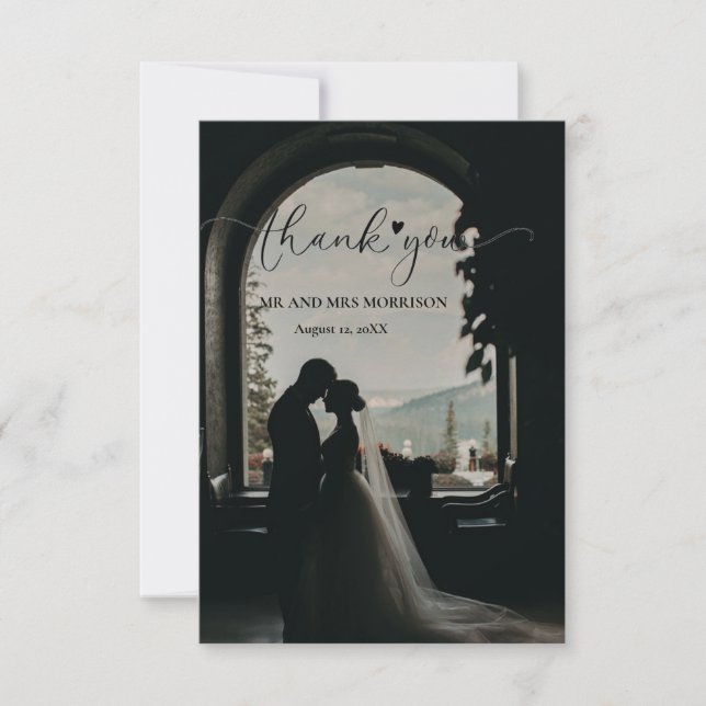 elegant unik handskriven bröllopsfotografi  tack kort (Framsida)